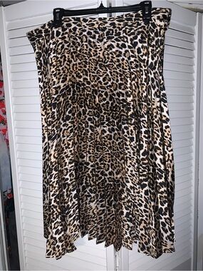 Ellos Plus Size Women’s Animal Print Pleated Satin Midi Skirt